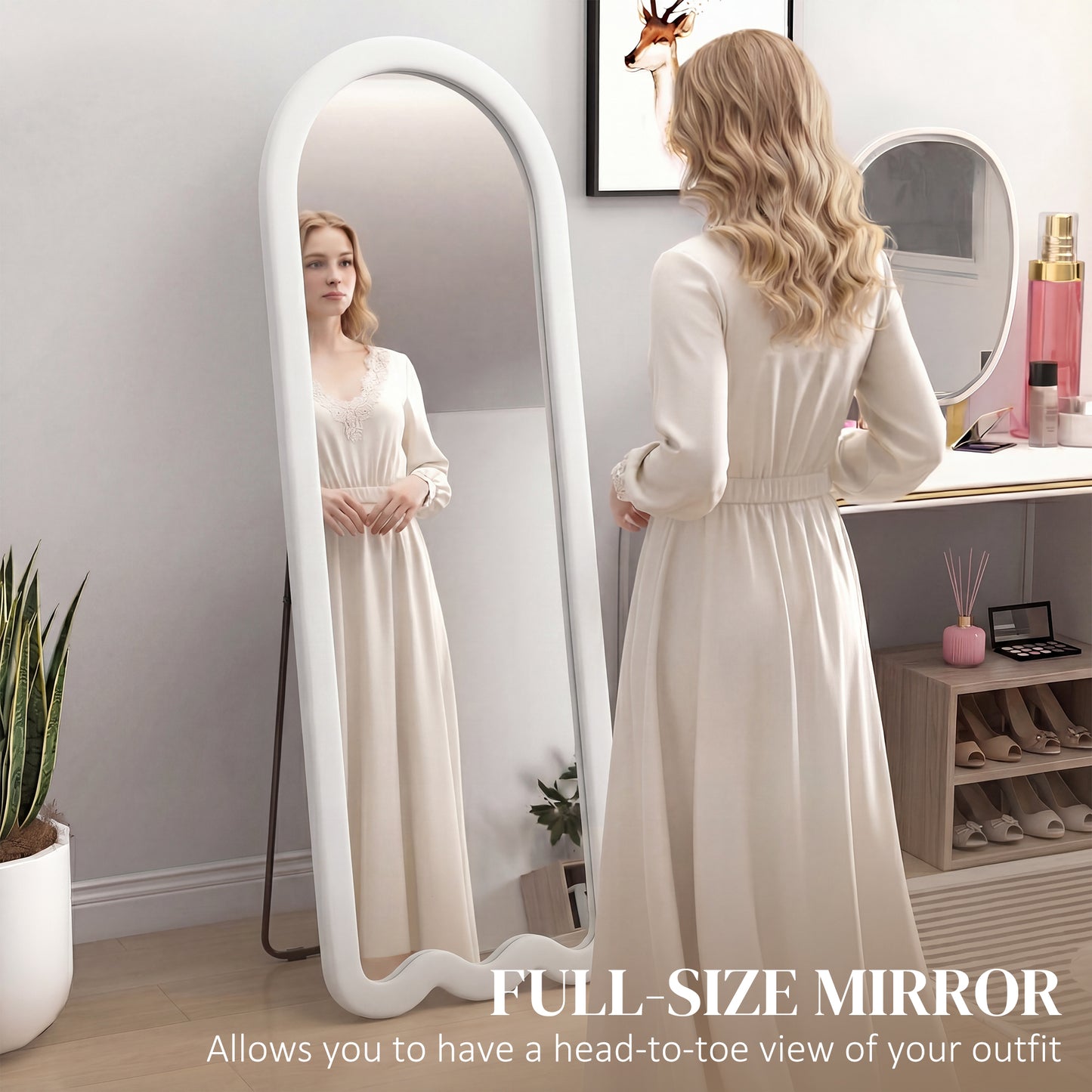 Miroir pleine longueur cadre velours voûté arqué