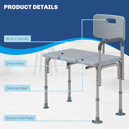 Banc de douche réglable en aluminium avec accoudoirs