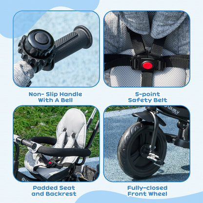 Tricycle 6-en-1 pour tout-petits avec panier et harnais