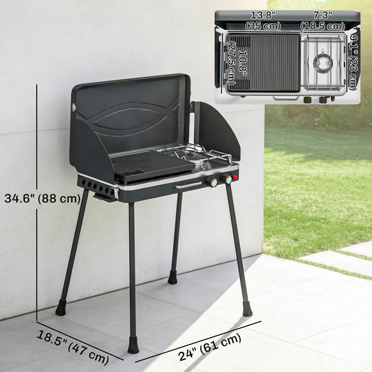 Barbecue-réchaud de camping 2-en-1 portable 20 000 BTU