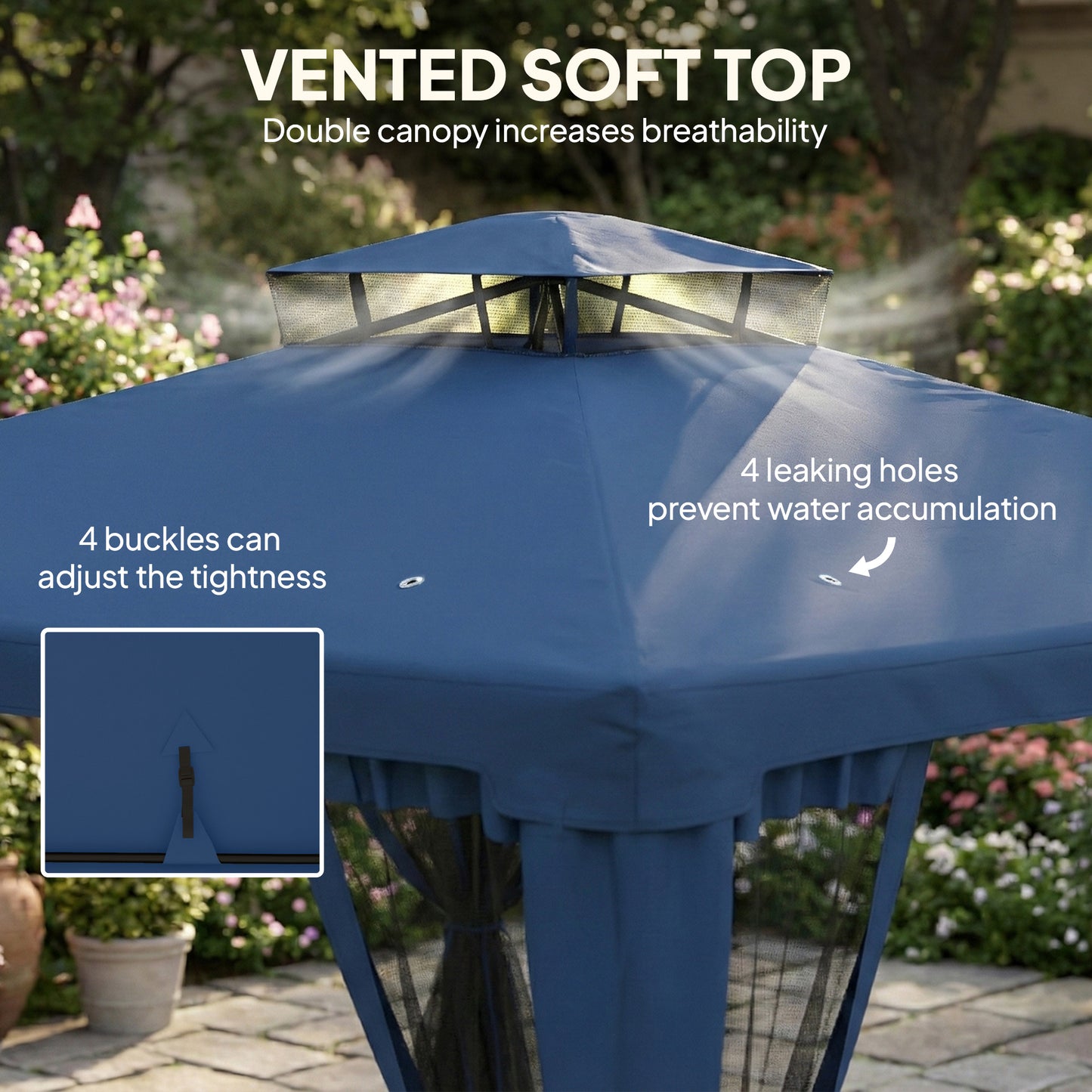 Gazebo patio toit double moustiquaire 2,9m x 2,9m