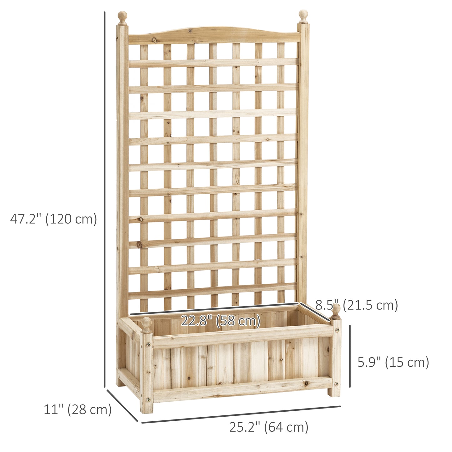 Jardinière surélevée avec treillis bois naturel