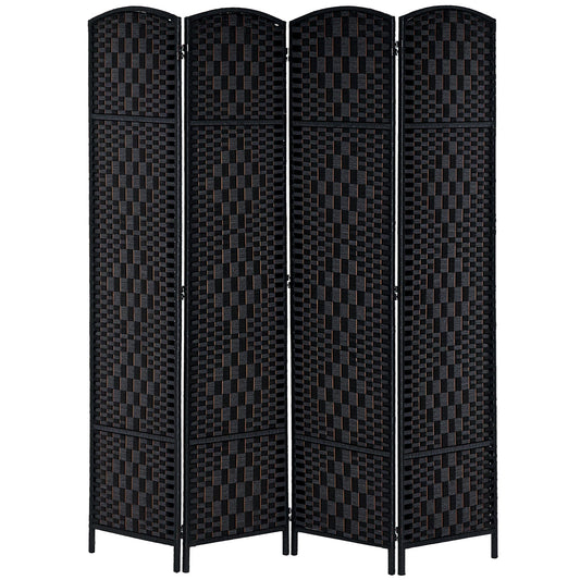Paravent pliable 4 panneaux cadre bois tressé