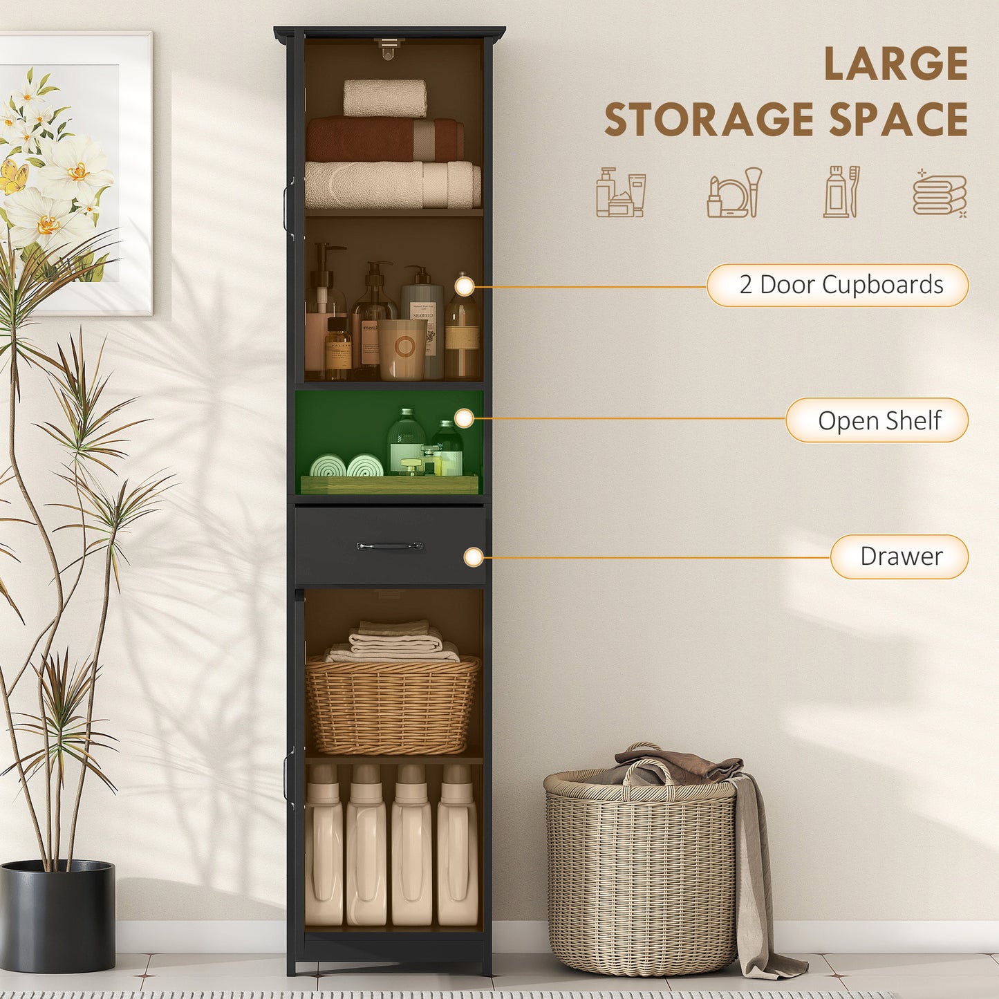 Armoire de salle de bain étroite avec tiroir et étagères