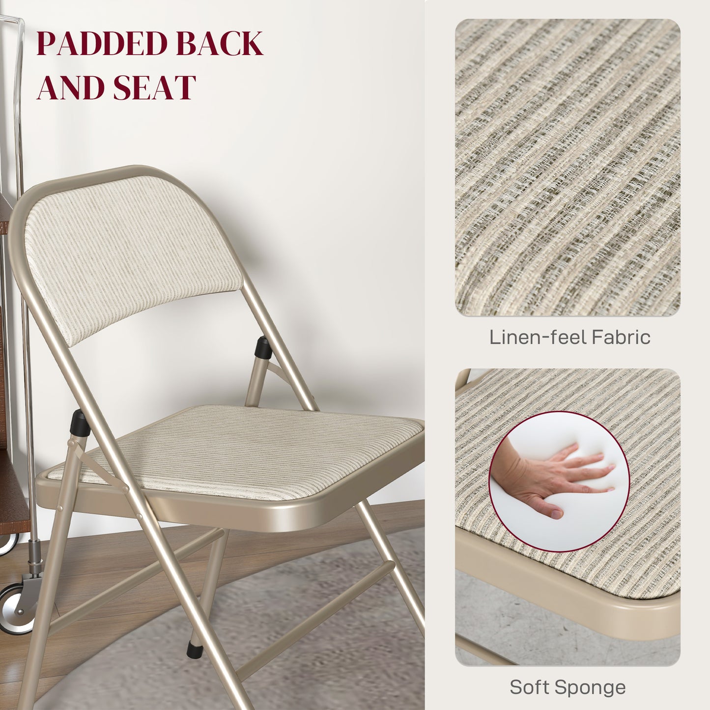 Chaises pliantes rembourrées en métal — ensemble de 6