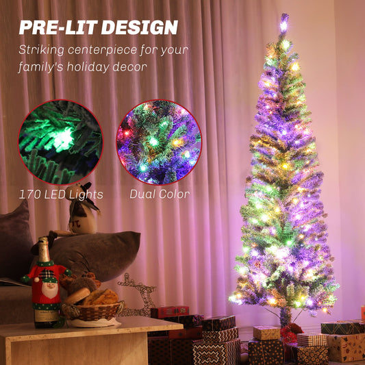 Sapin de Noël crayon enneigé DEL bicolores télécommande