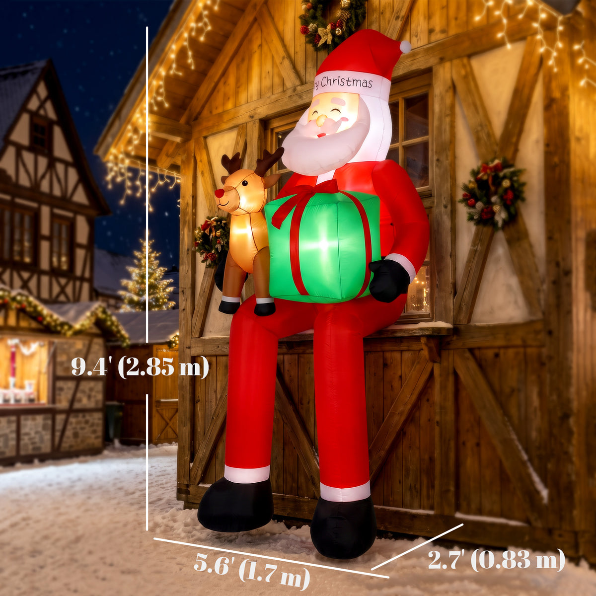 Gonflable de Noël géant suspendu Père Noël et renne