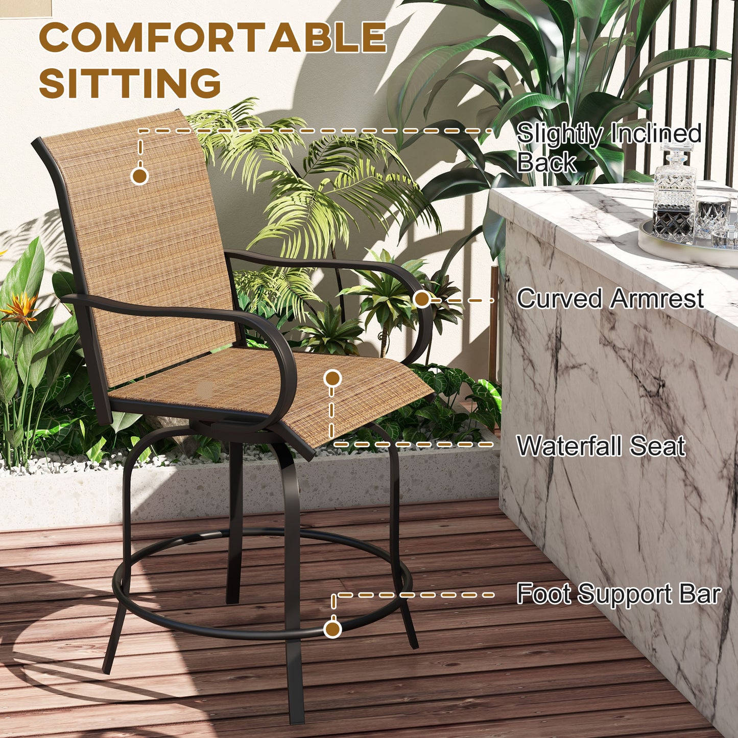 Tabourets de bar pivotants extérieurs 360° — lot de 2