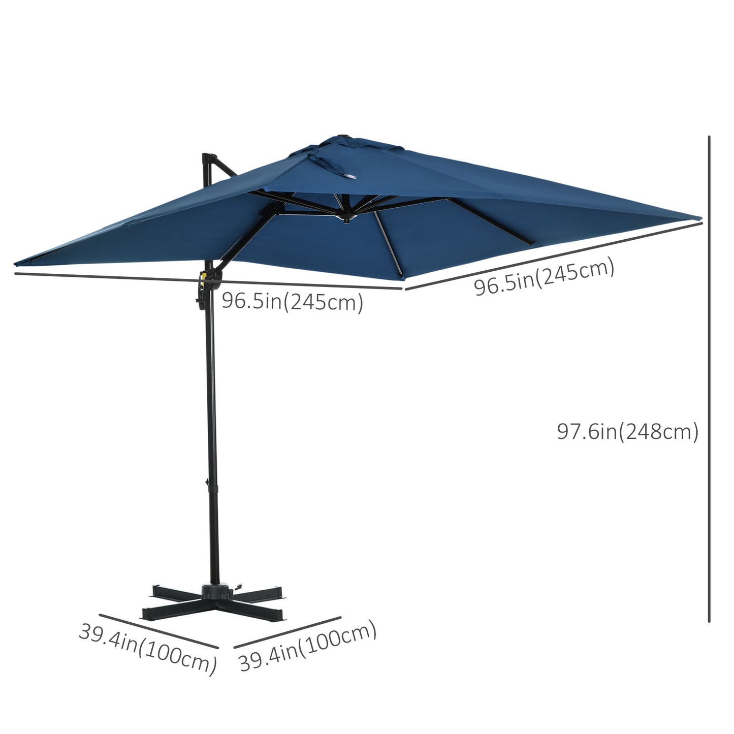Parasol déporté carré 245 cm rotation 360°