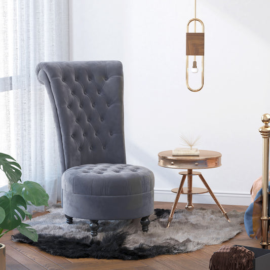Fauteuil capitonné à haut dossier en velours