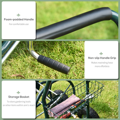 Chariot enrouleur de tuyau portable avec panier rangement
