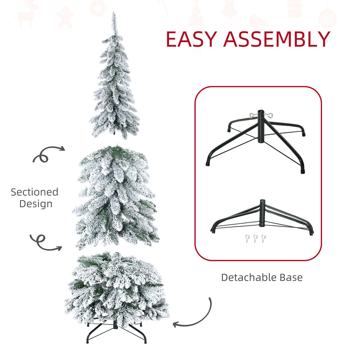 Arbre de Noel artificiel mince floque de neige 183 cm