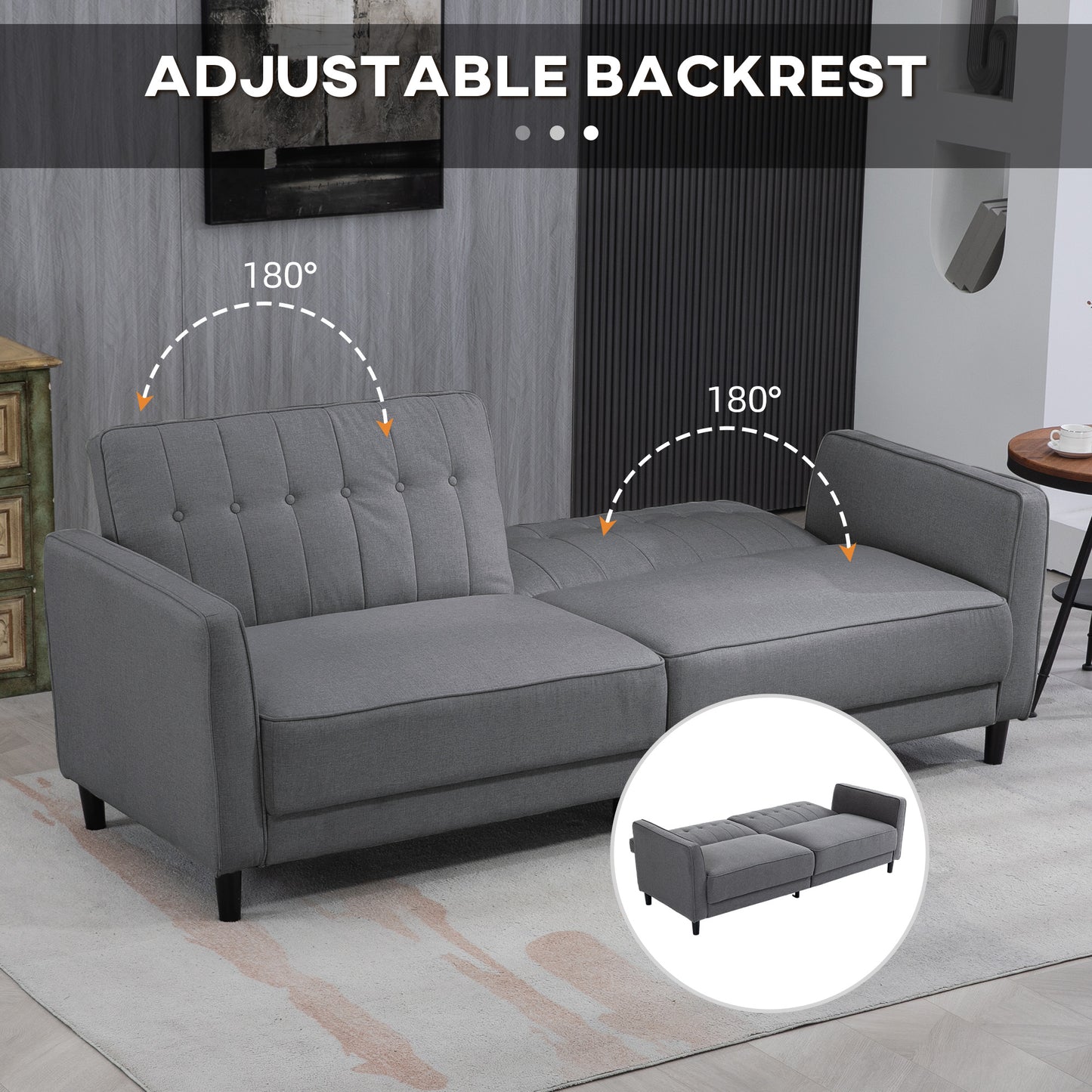 Sofa-lit convertible capitonné à dossier ajustable