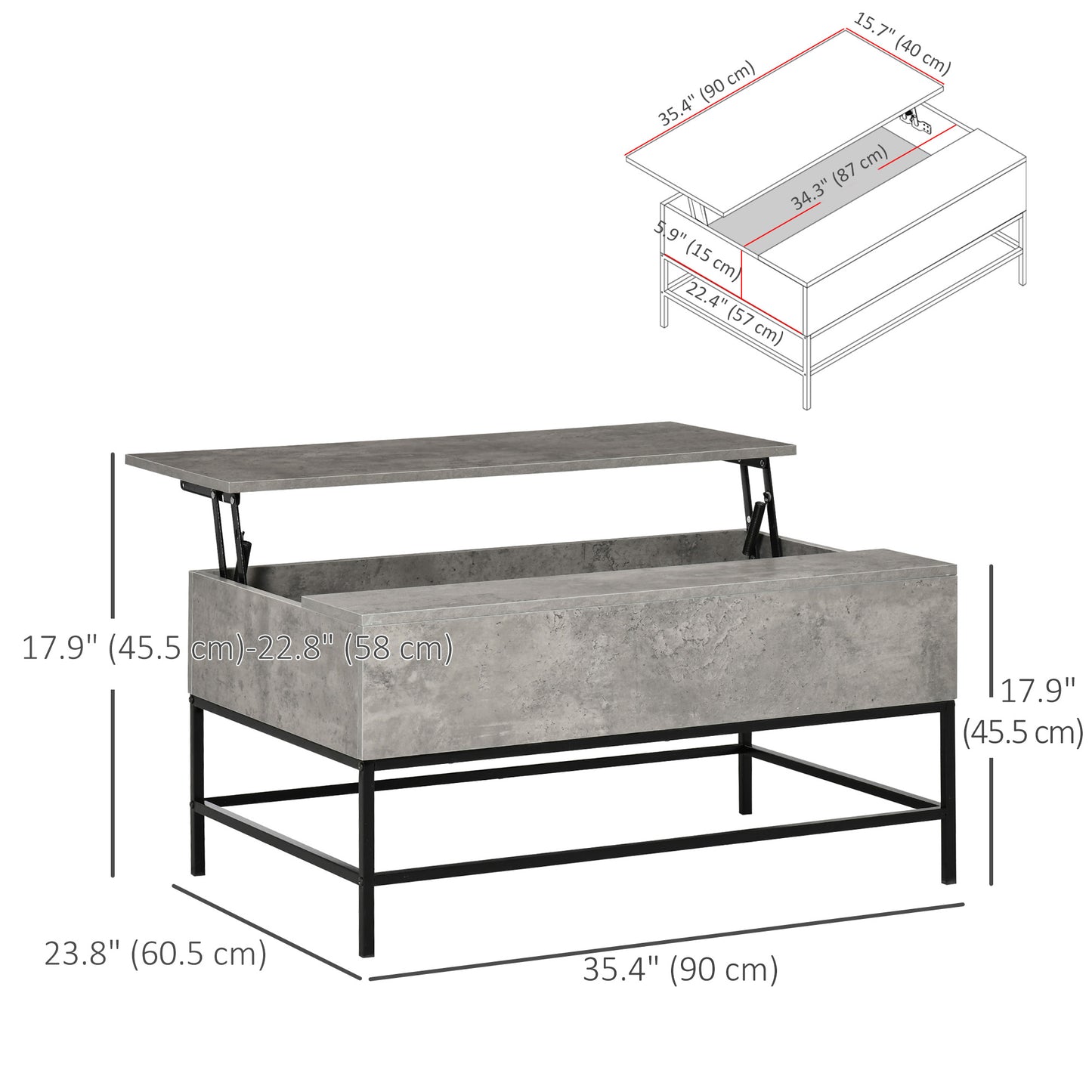 Table basse plateau relevable avec rangement caché