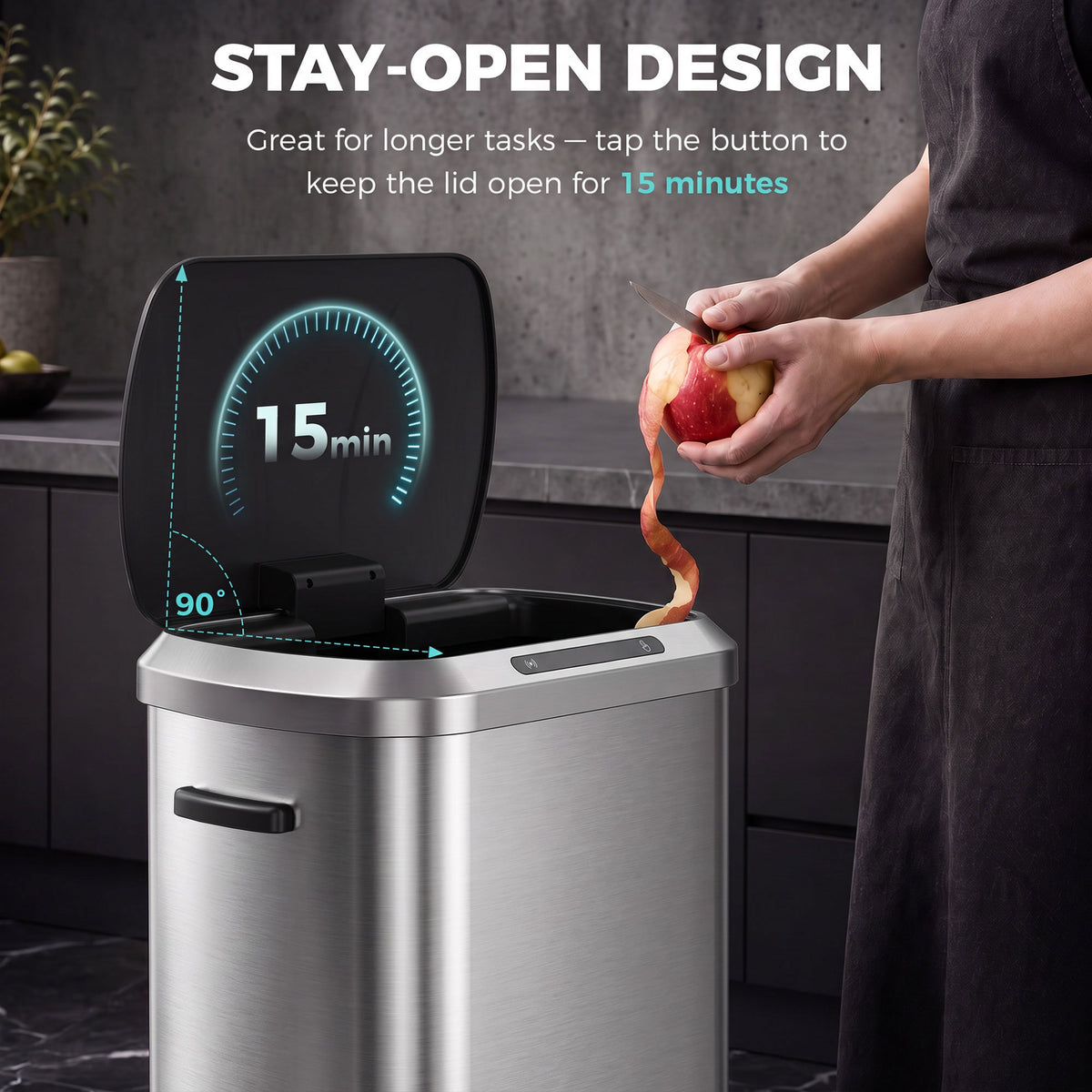 Poubelle automatique sans contact 50 L en acier inoxydable