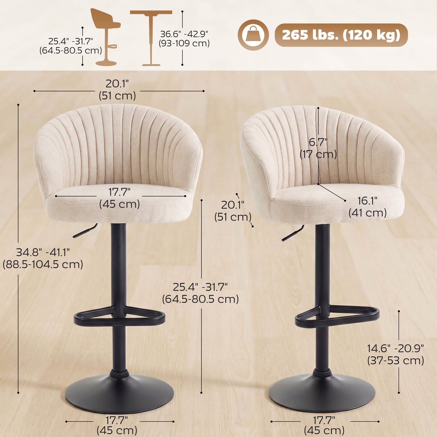 Tabourets de bar pivotants ajustables ensemble de 2