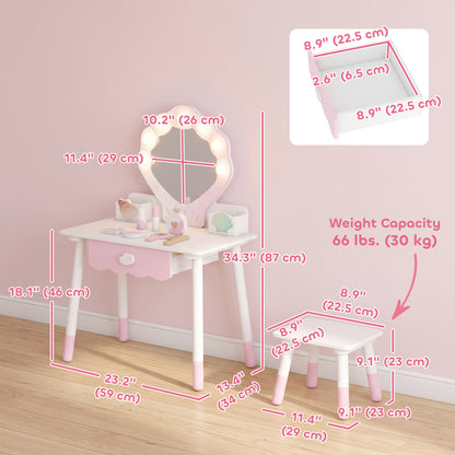 Coiffeuse enfant avec lumières, miroir et tabouret
