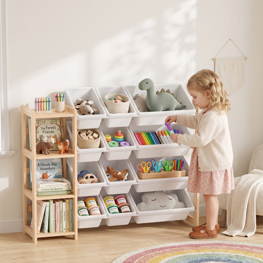 Organisateur de jouets Montessori avec 12 bacs et 3 étagères