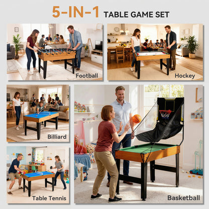 Table multi-jeux 5-en-1 avec baby-foot, billard, hockey