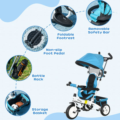 Tricycle 6-en-1 pour tout-petits avec panier et harnais