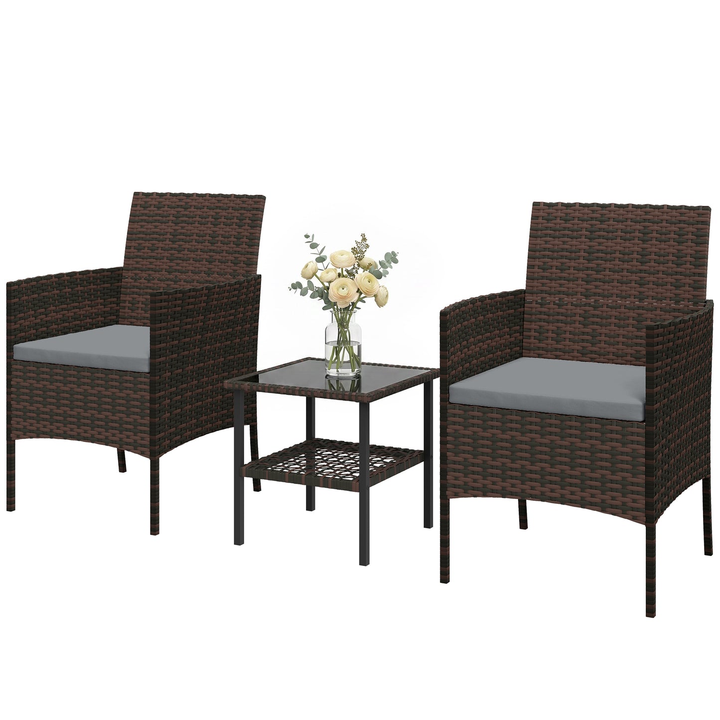 Ensemble bistrot 3 pièces rotin avec table verre — kaki