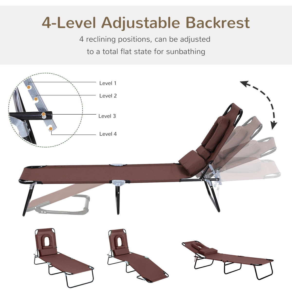 Chaise longue pliante avec trou visage ajustable