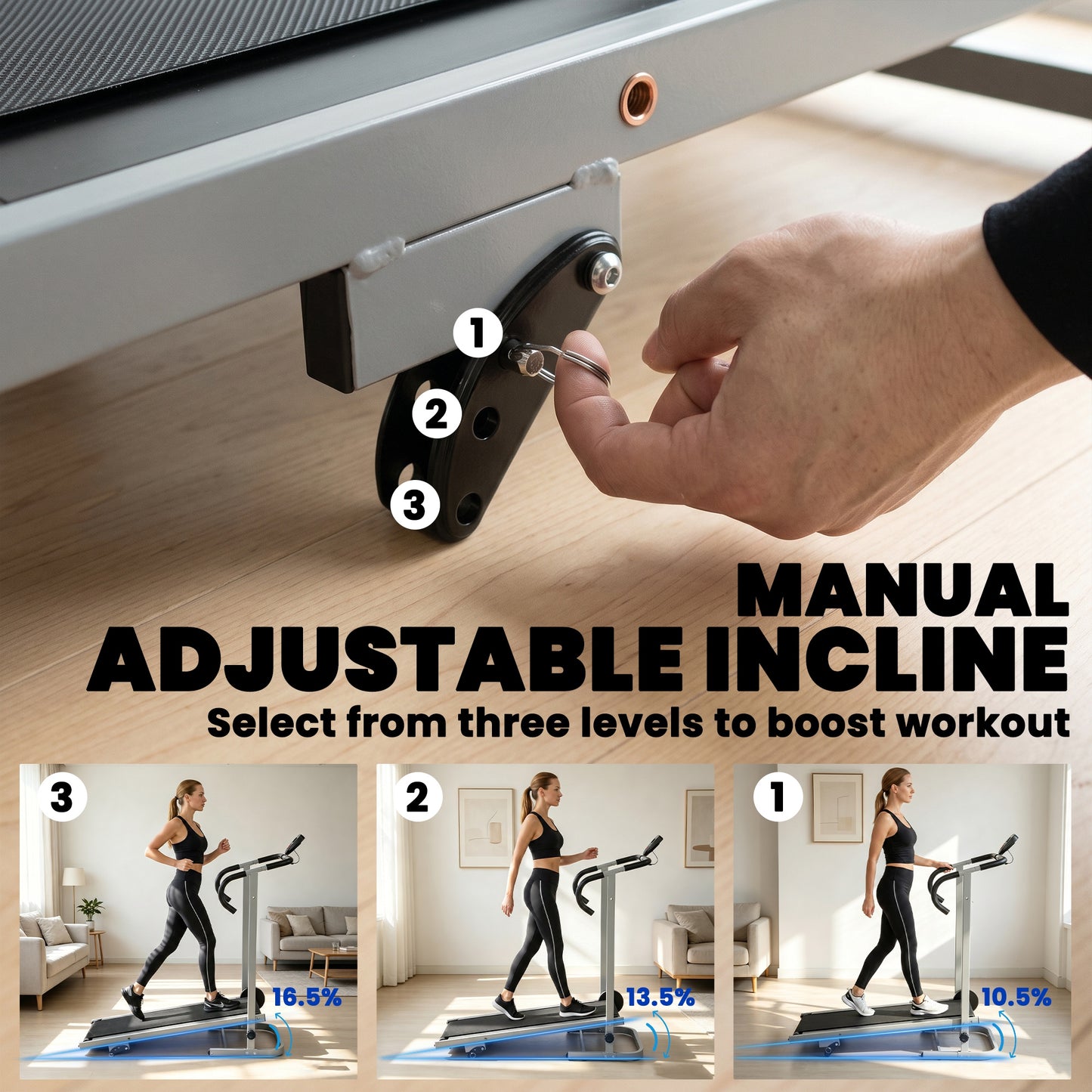 Tapis de marche pliant inclinable avec barre et écran LCD