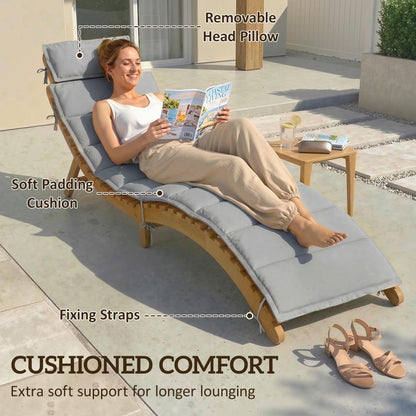 Chaise longue pliante en bois d'acacia avec coussin