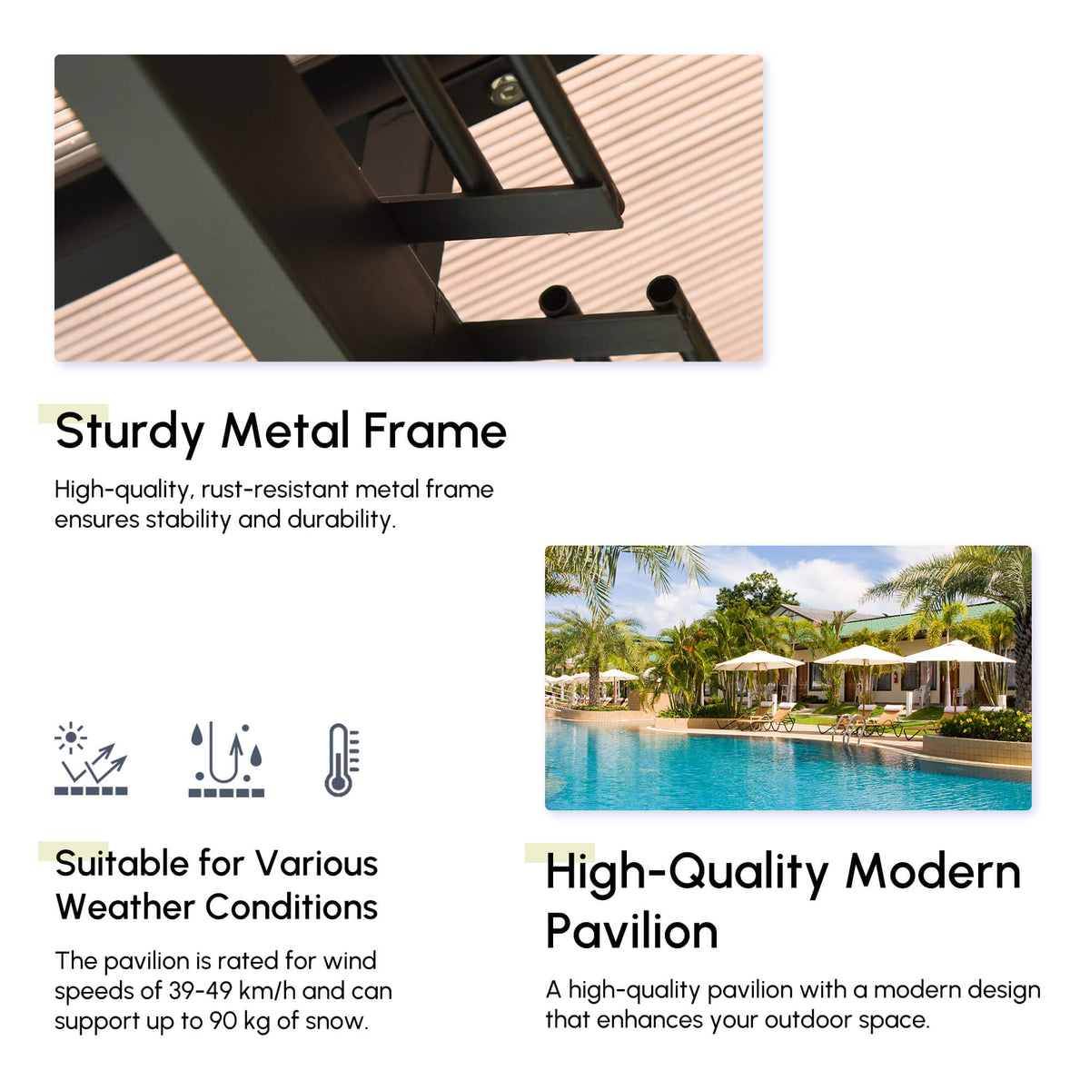 Gazebo aluminium toit rigide avec rideaux et moustiquaires
