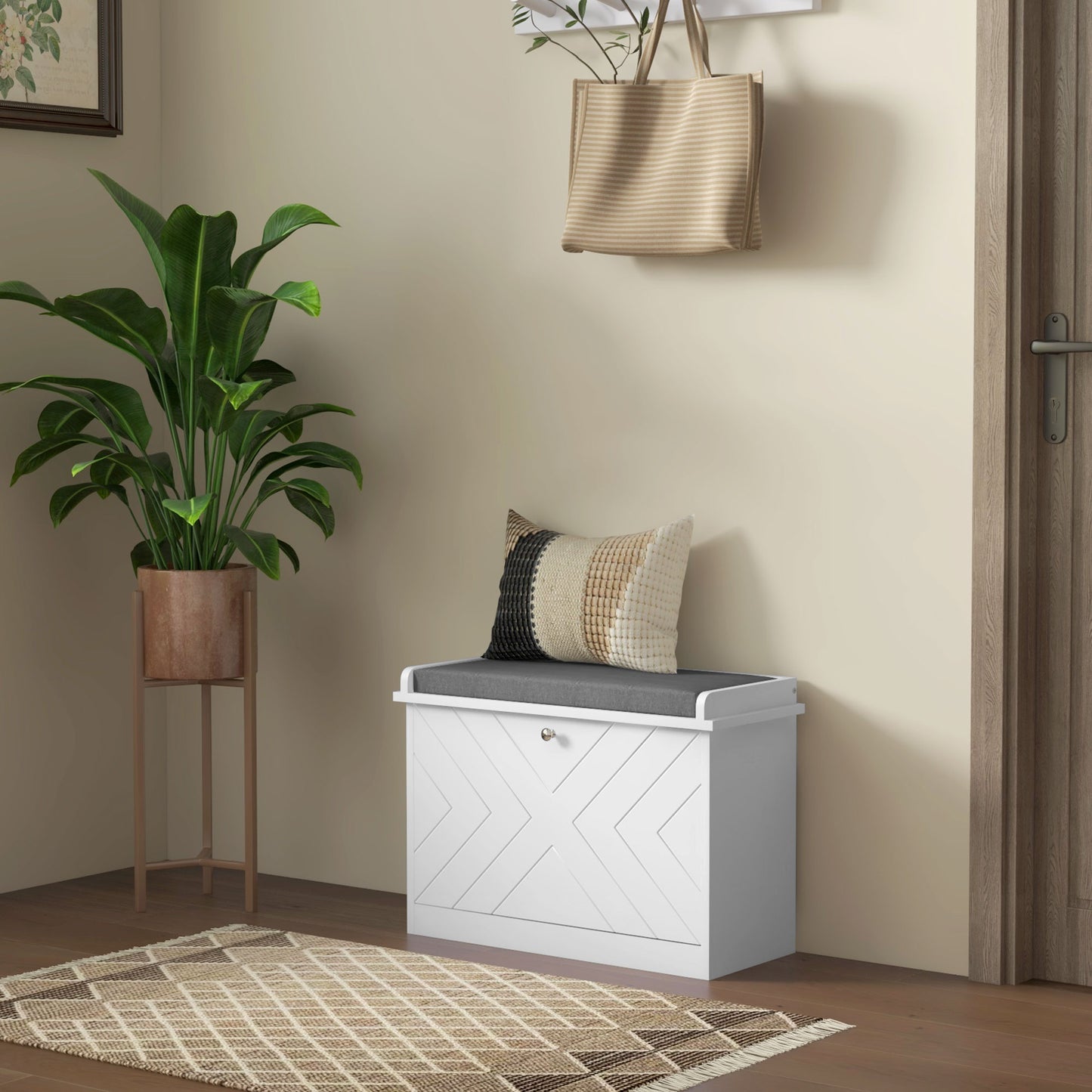 Banc d'entrée coffre à chaussures avec coussin