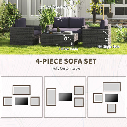 Ensemble de meubles de patio rotin 4 pièces avec coussins