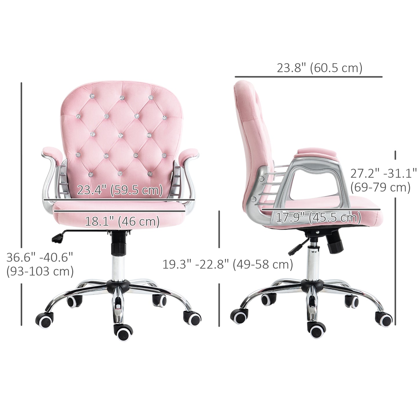 Chaise de bureau capitonnée cuir synthétique cristaux décoratifs