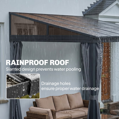 Pergola aluminium toit polycarbonate avec rideaux