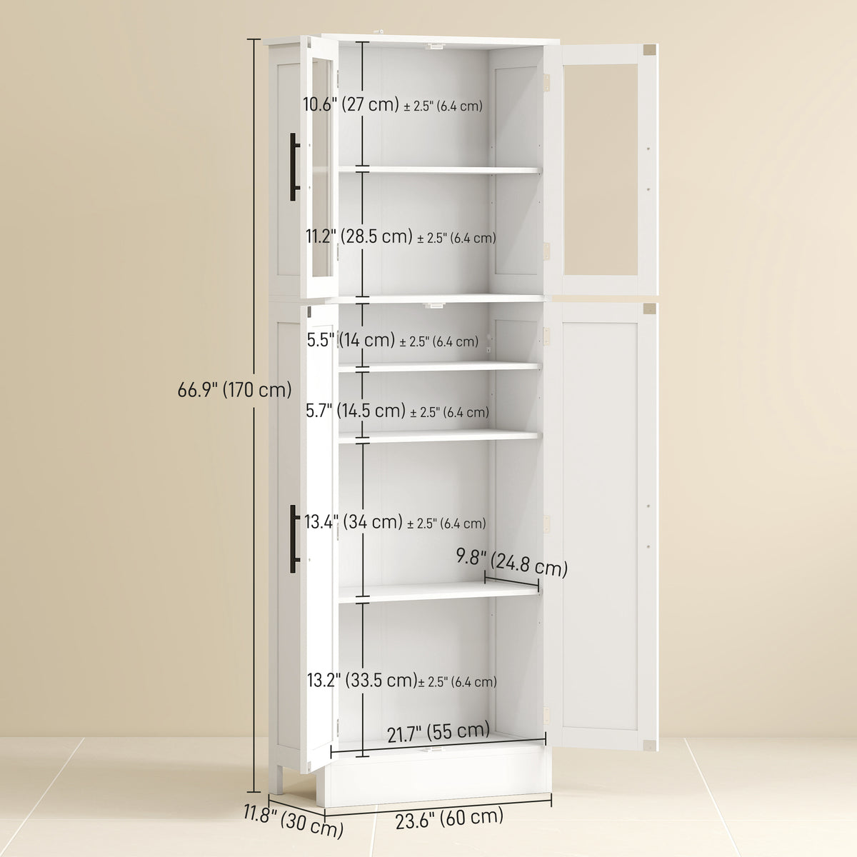 Meuble de salle de bain autoportant avec portes vitrées