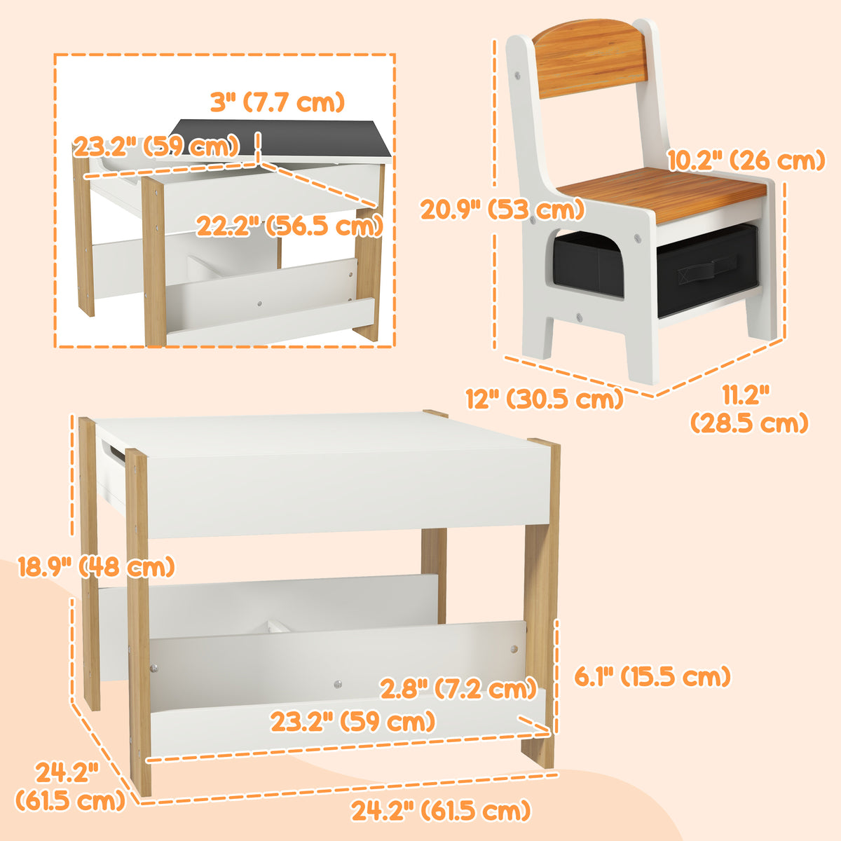Ensemble table et chaises pour enfants avec plateau réversible