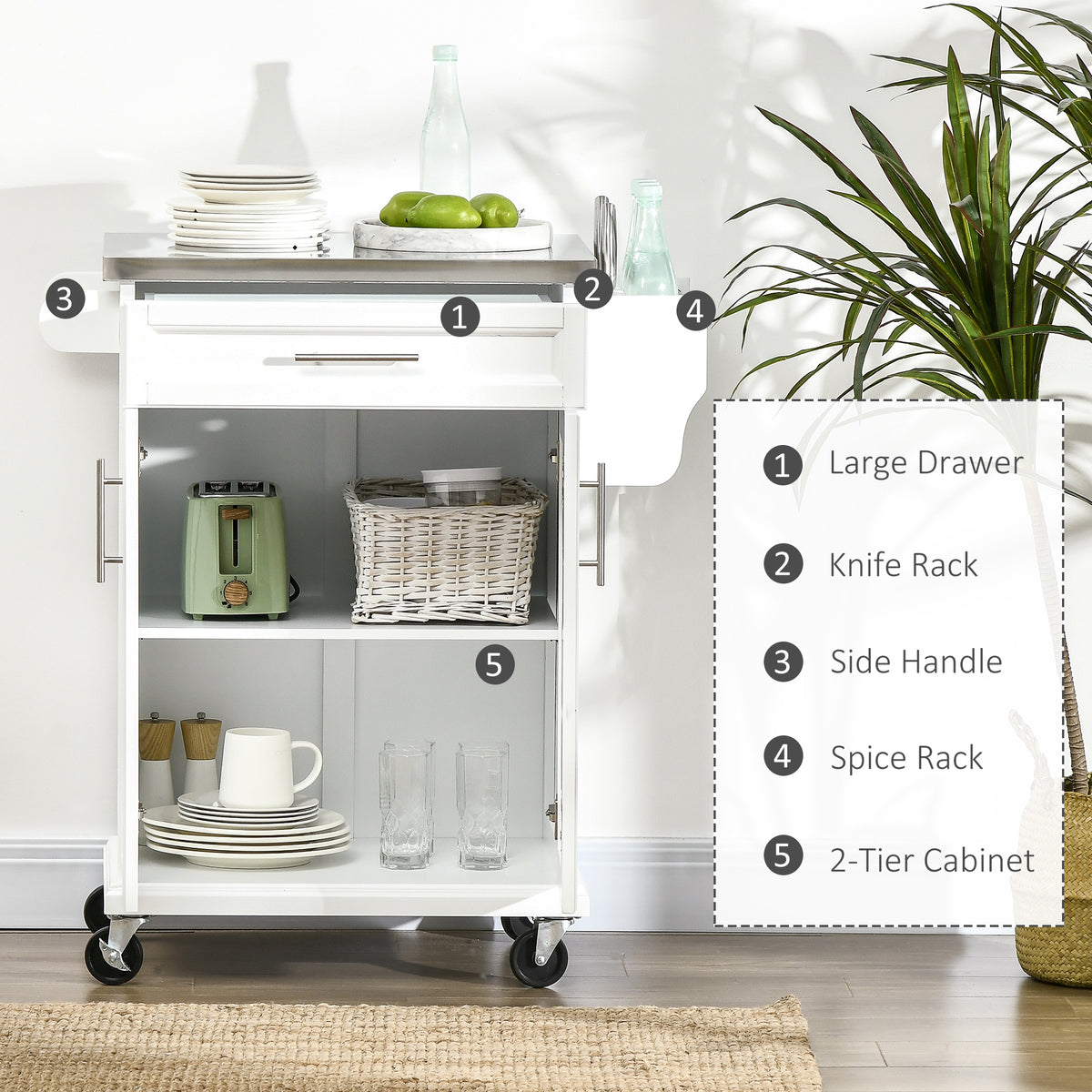 Ilot de cuisine mobile avec comptoir en acier inoxydable
