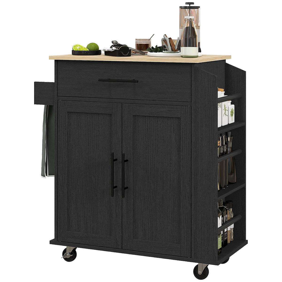Îlot de cuisine mobile avec prises électriques et rangement