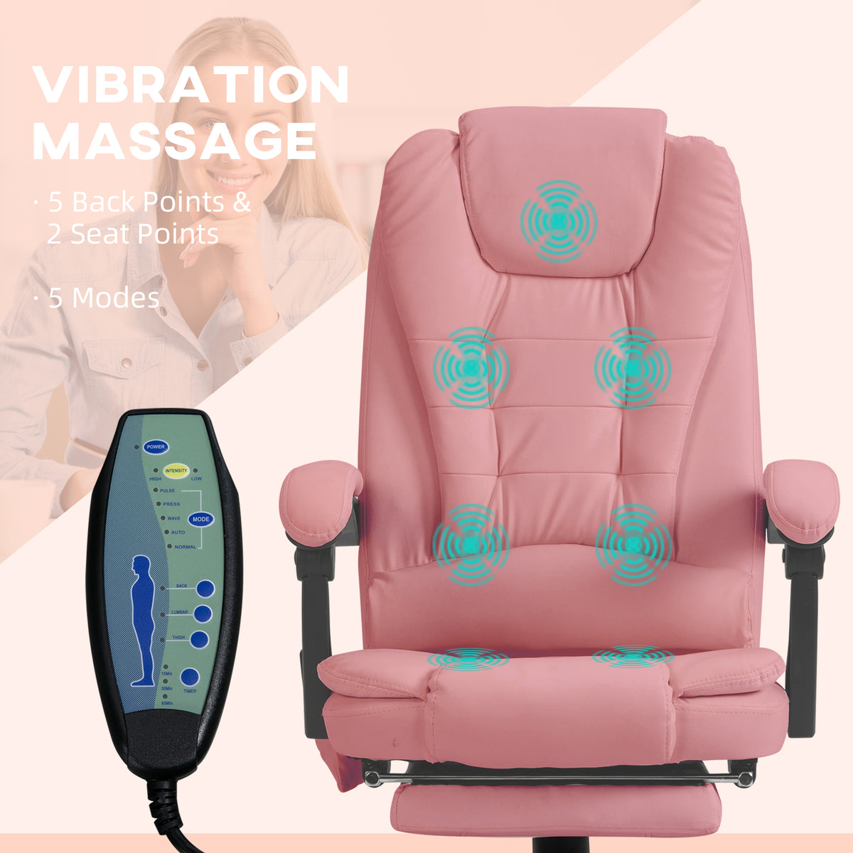 Chaise de bureau massante inclinable avec repose-pieds