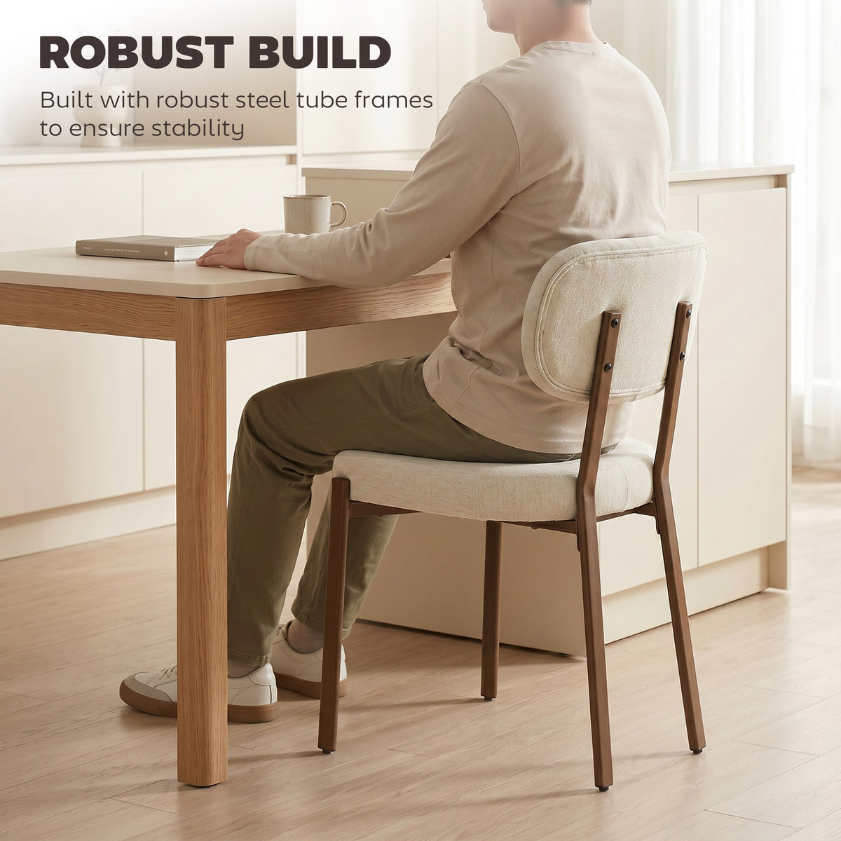 Chaises de cuisine rembourrées lin, ensemble de 2