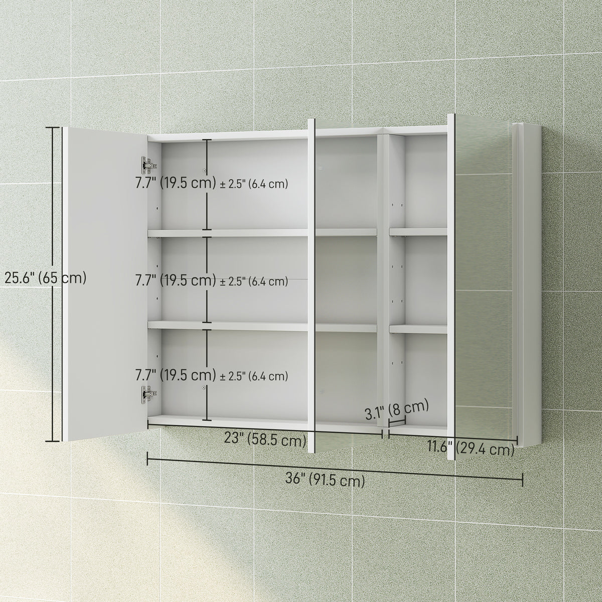 Armoire de salle de bain trois miroirs avec rangement