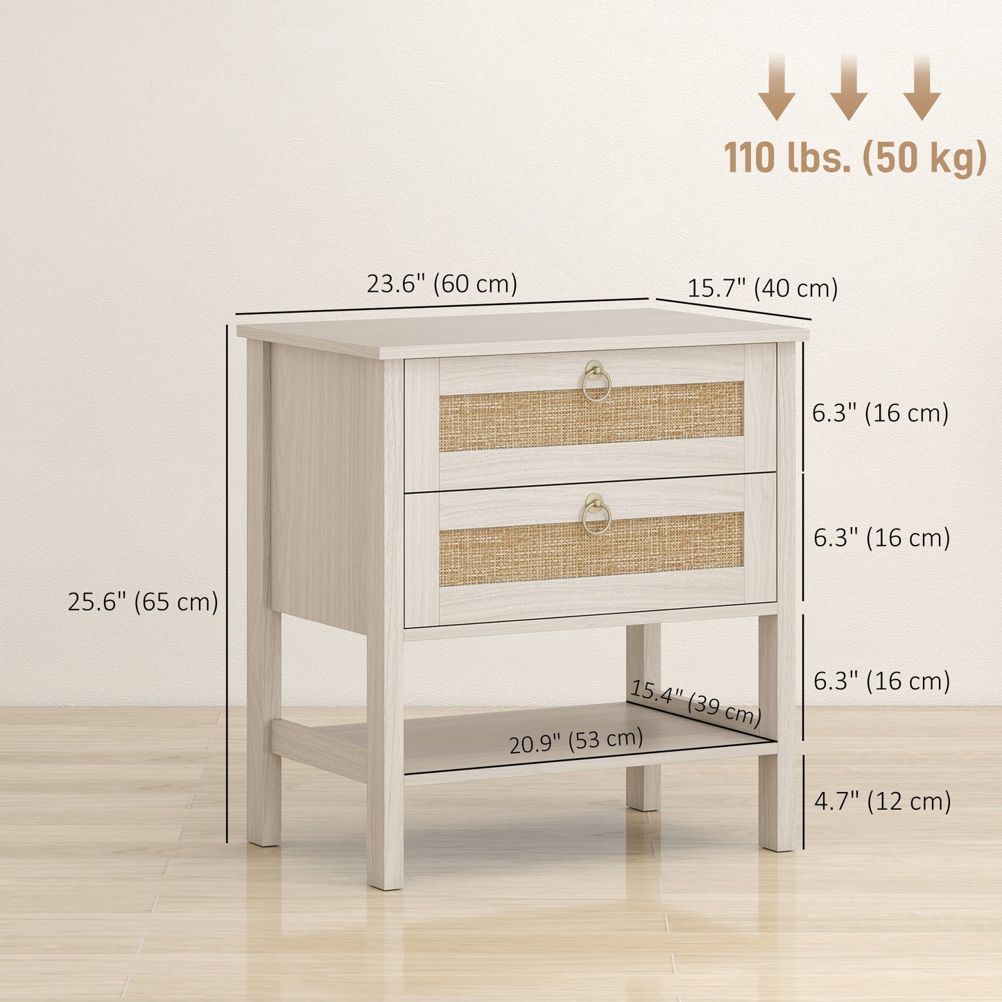 Tables de chevet boho avec tiroirs et étagère — lot de 2