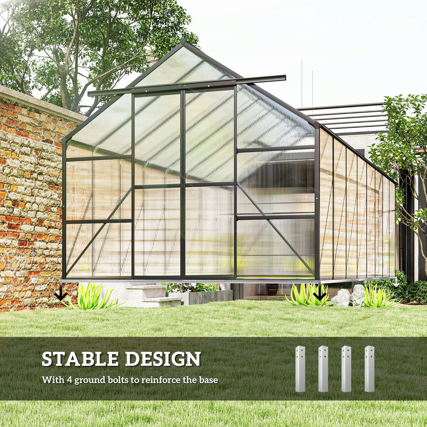 Serre de jardin 6,1 x 2,4 x 2,1 m avec ventilation ajustable