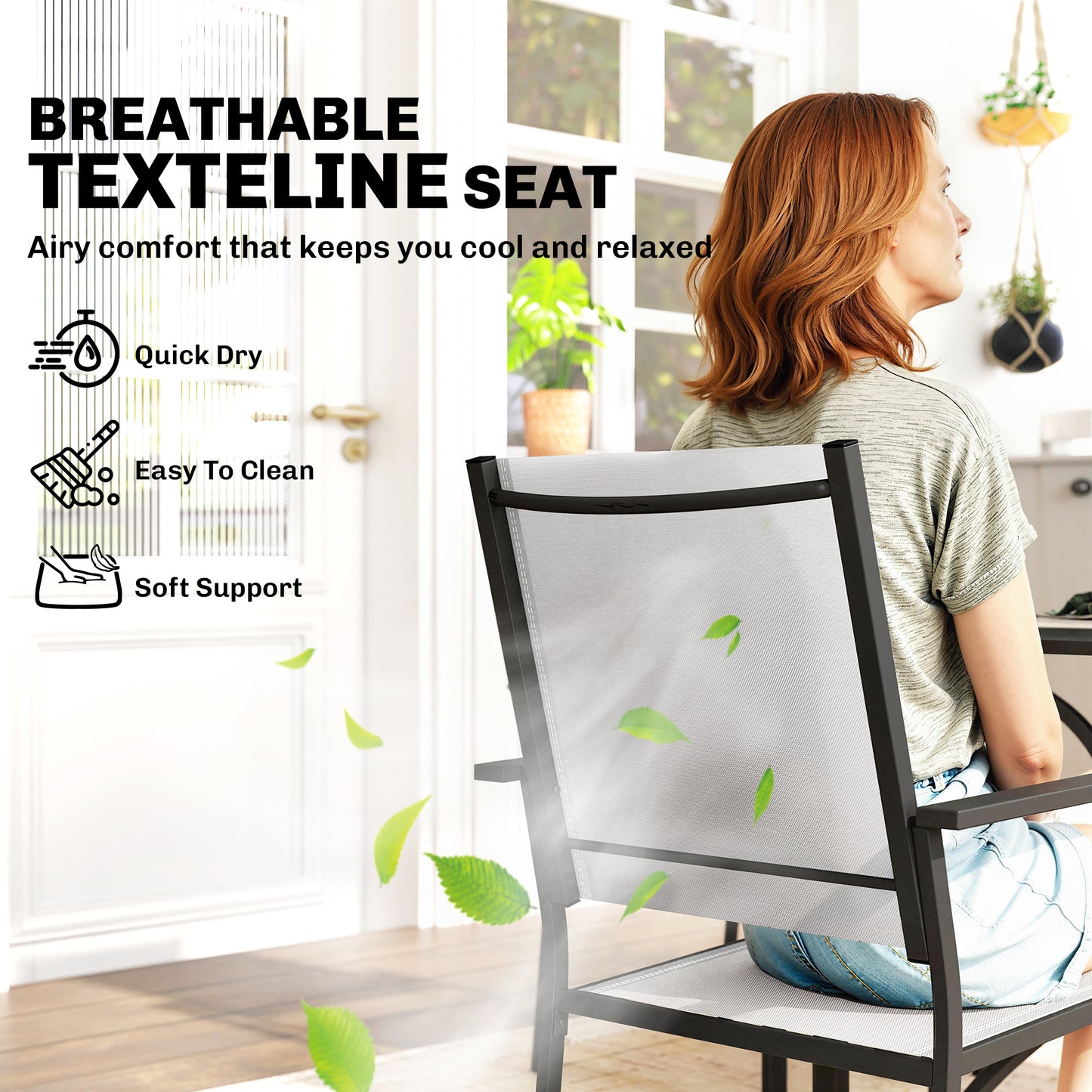 Ensemble repas extérieur 5 pièces avec tablette et trou parasol