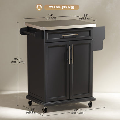 Ilot de cuisine mobile avec comptoir en acier inoxydable
