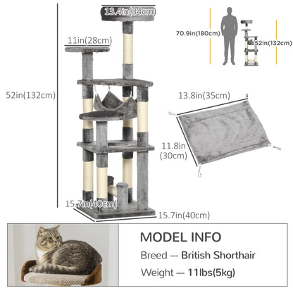 Tour à chat multi-niveaux 132 cm avec hamac