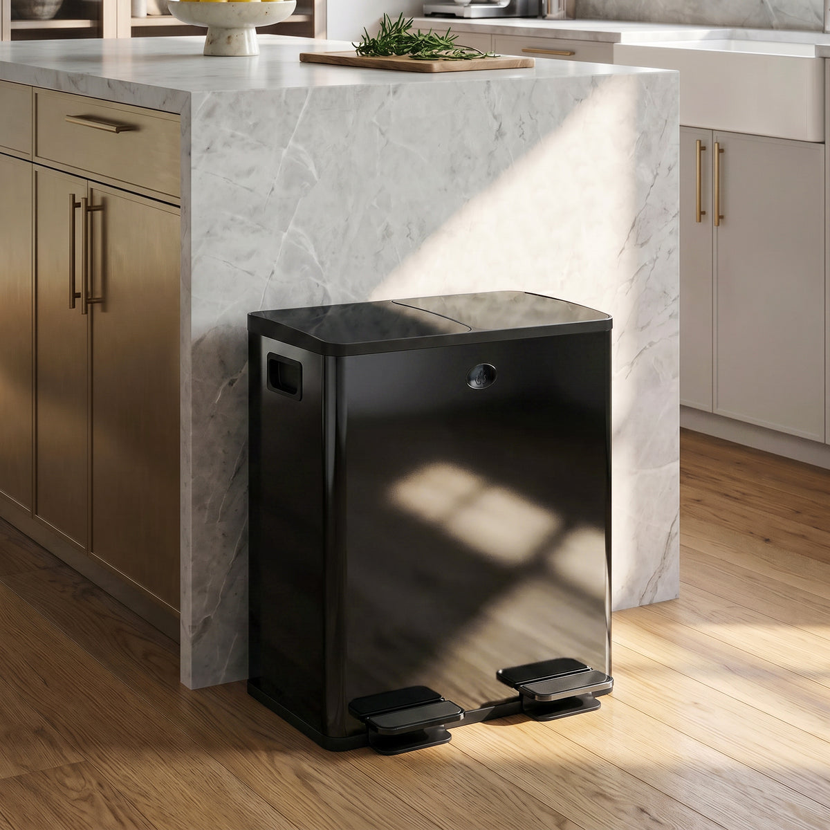 Poubelle double inox à pédale fermeture douce