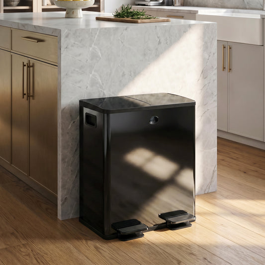 Poubelle double inox à pédale fermeture douce