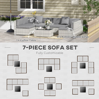 Ensemble patio 7 pièces rotin modulaire avec table