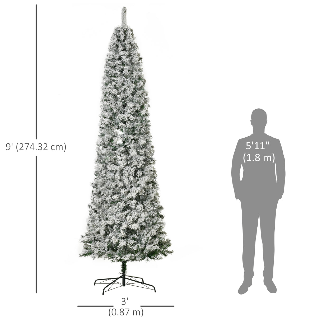 Sapin de Noël artificiel mince enneigé avec lumières DEL