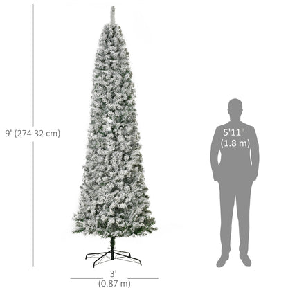 Sapin de Noël artificiel mince enneigé avec lumières DEL